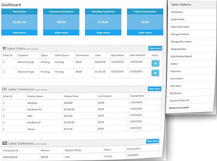 advanced seller panel